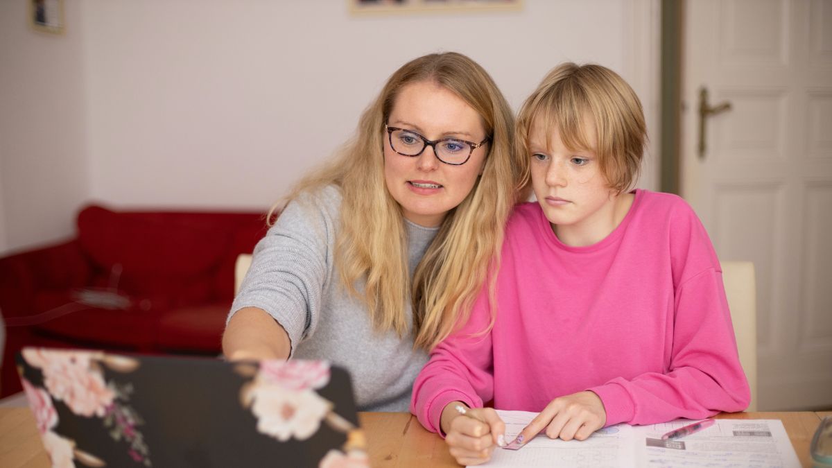 Parent and teen laptop homework