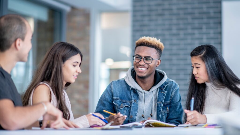 Teens sitting together learning